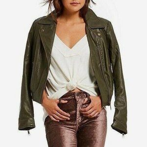 Free People Green Vegan Leather Moto Bomber Jacket - Size XS